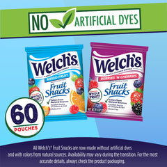 Welch's Fruit Snacks label highlights no artificial dyes and natural colors