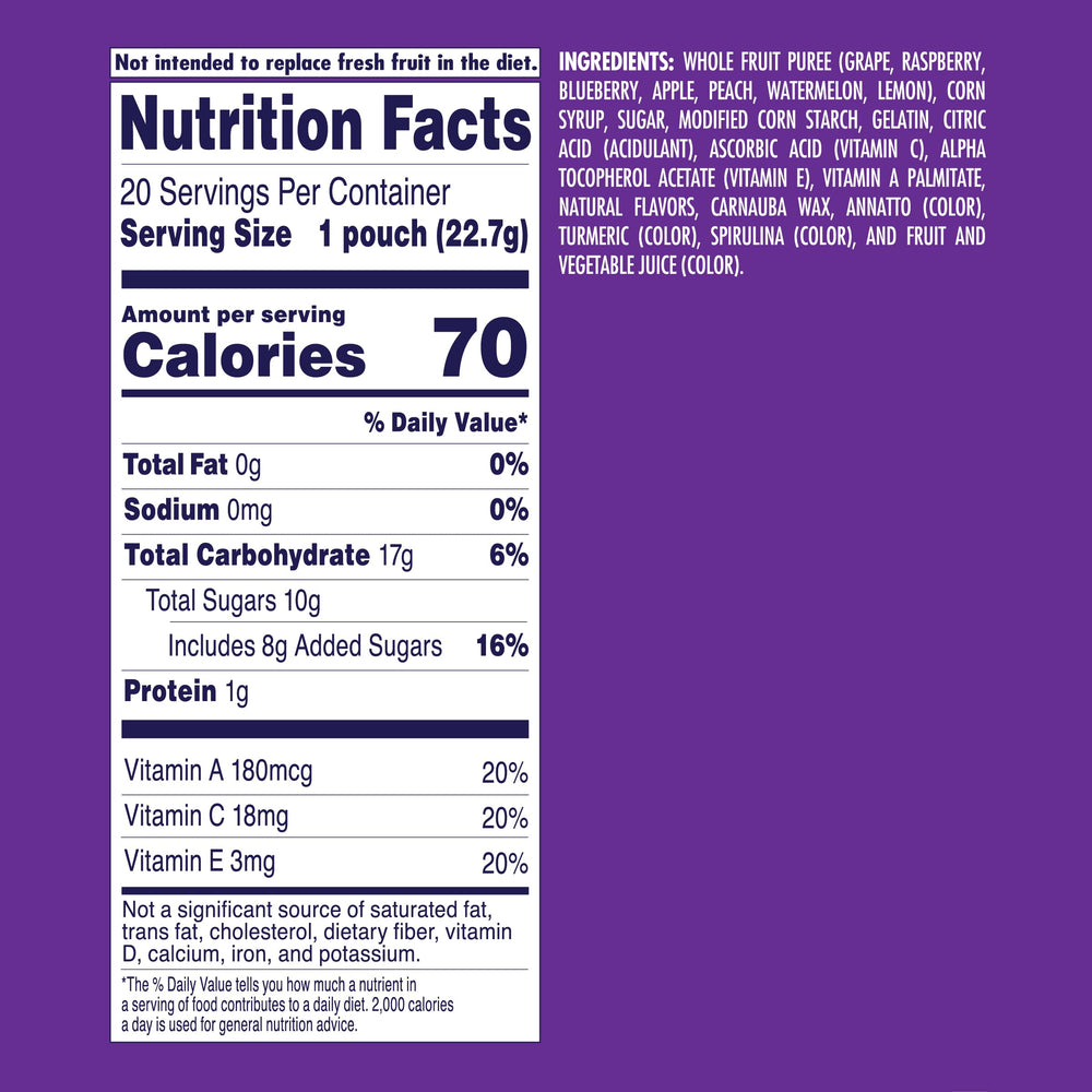 Welch's Juicefuls Fusions Blueberry Raspberry bite, bold fusion flavor ideal for quick study breaks.
