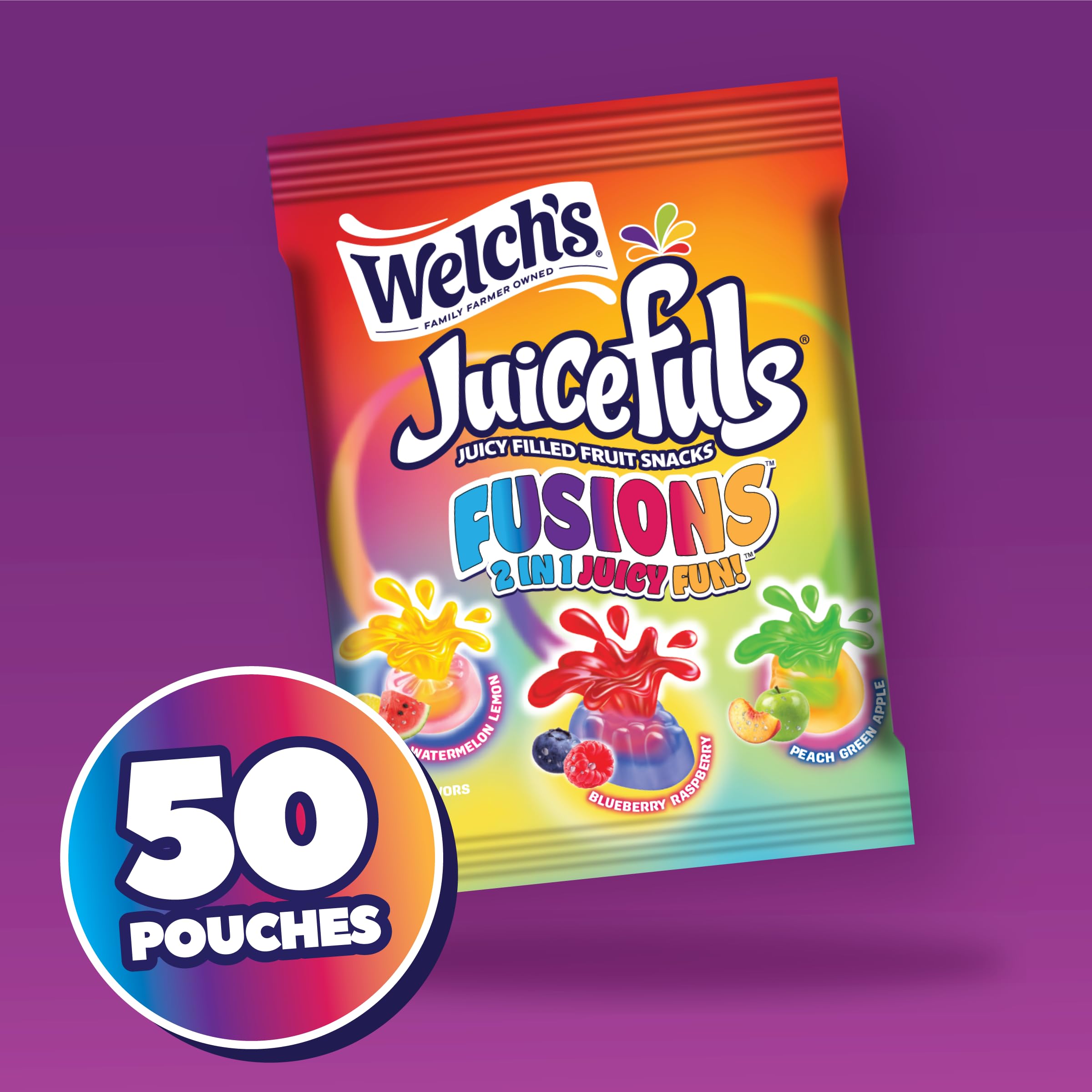 Welch's Juicefuls Fusions Peach Green Apple bite, convenient on the go refuel with real fruit.