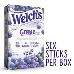 Welch's Singles To Go grape packets stirred into water for a refreshing sip.