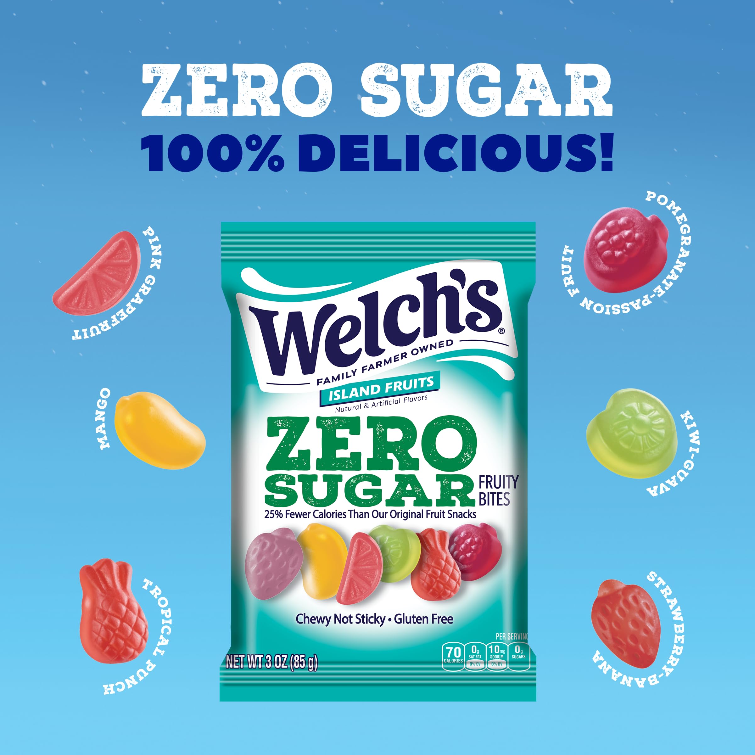 Welch's Zero Sugar Fruity Bites hand-hold with portable 3oz snack for busy days