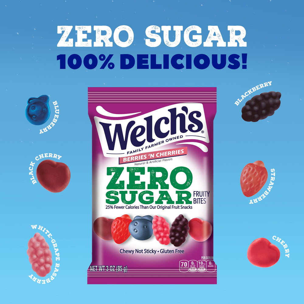 Welch's Zero Sugar Fruity Bites office snack for quick flavor boost.