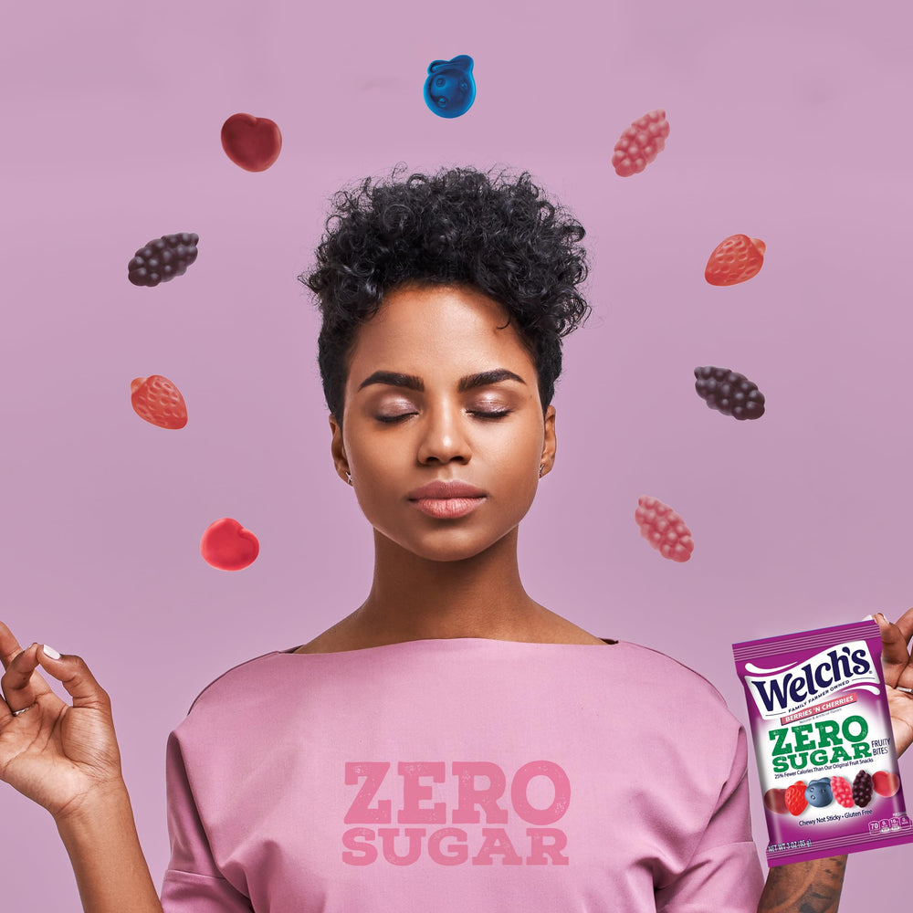 Welch's Zero Sugar Fruity Bites post-workout snack in 3oz packs.