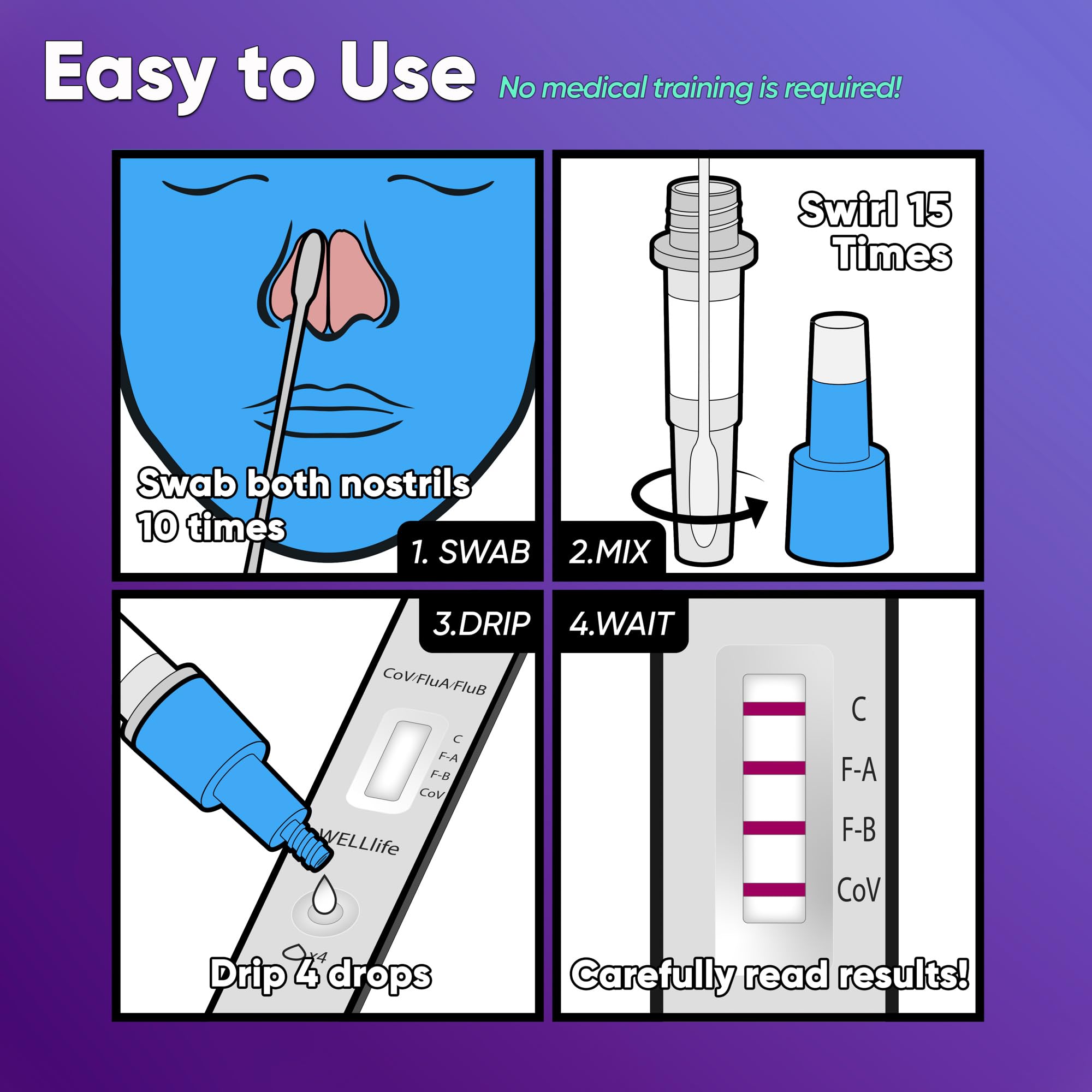 WELL LIFE nasal swab sample collection showing comfortable depth for home testing