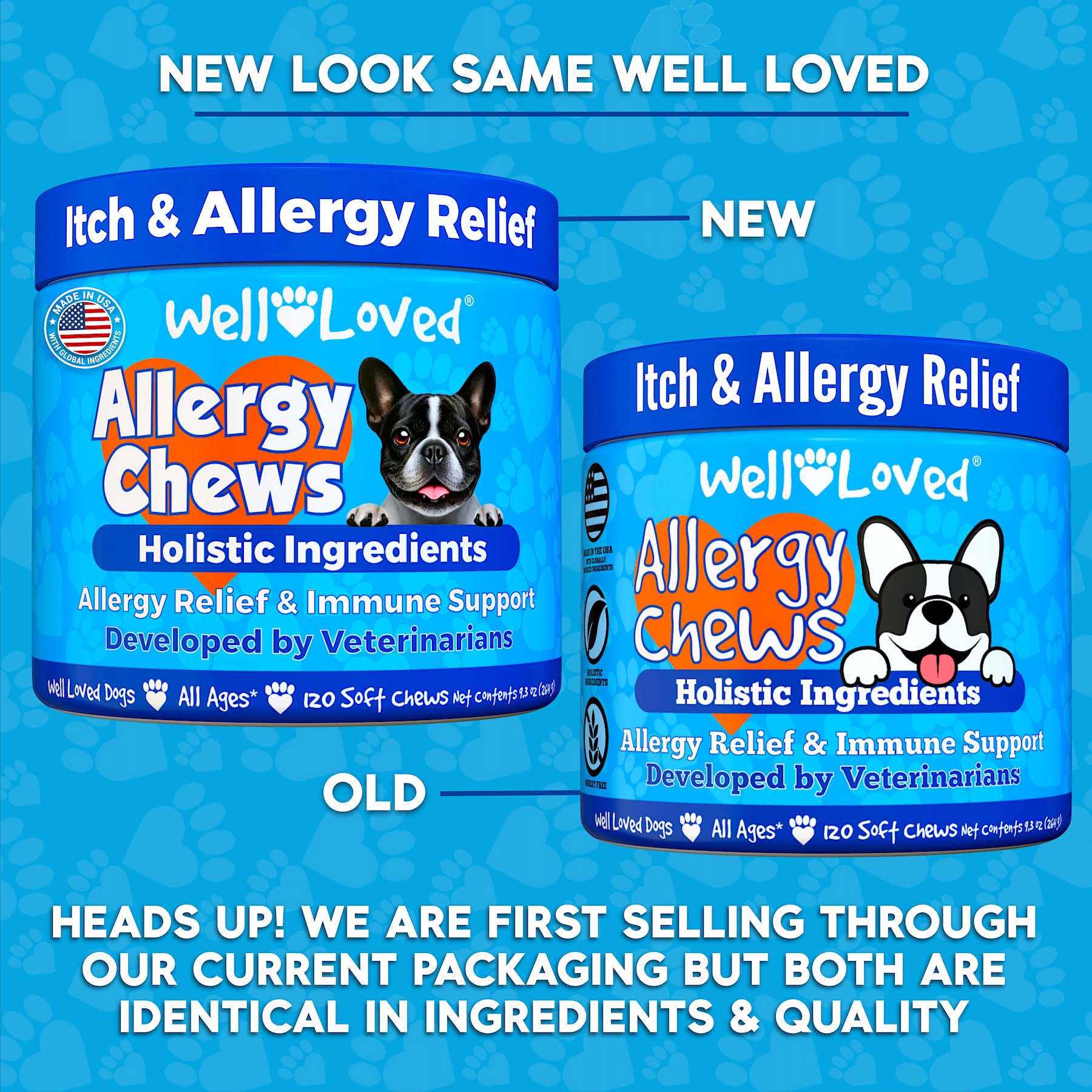 Well Loved dog allergy chews pumpkin powder annotation on package hints seasonal support.