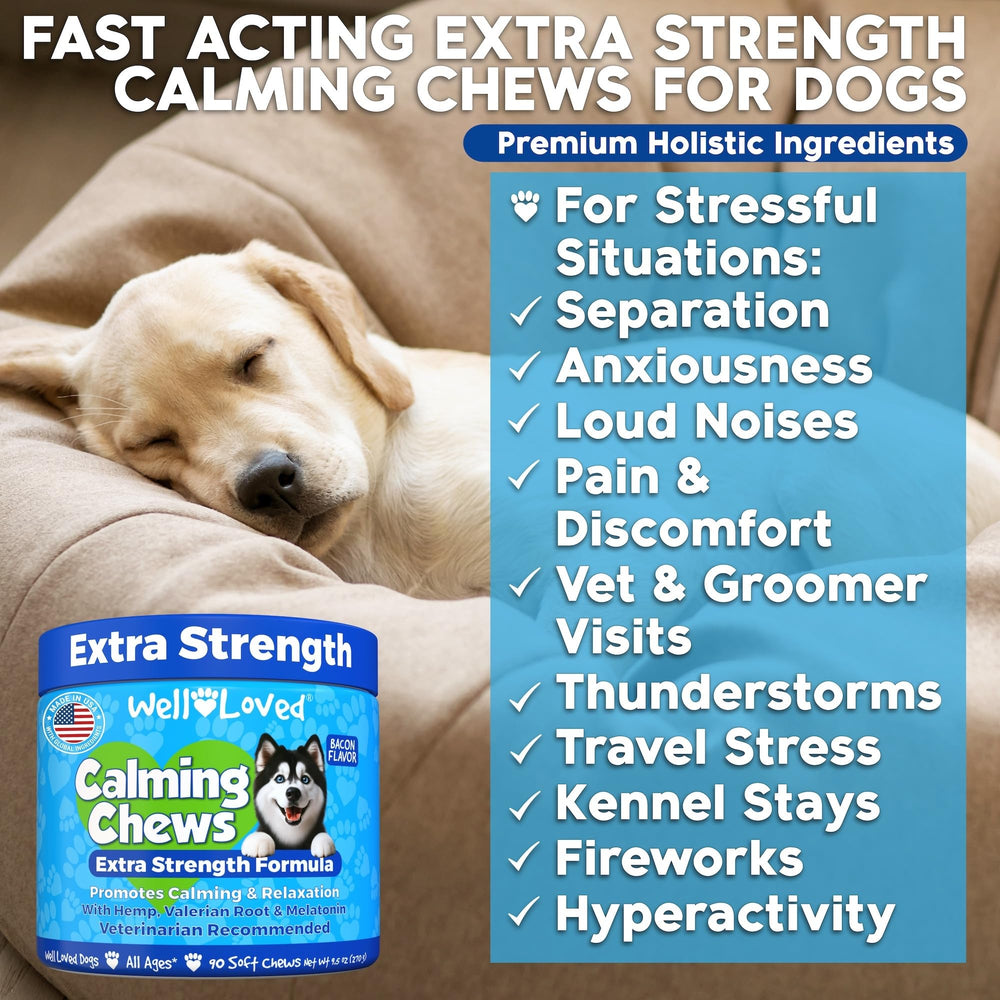 Well Loved Bacon Flavor Calming Chews dog treat pack, tasty and soothing.