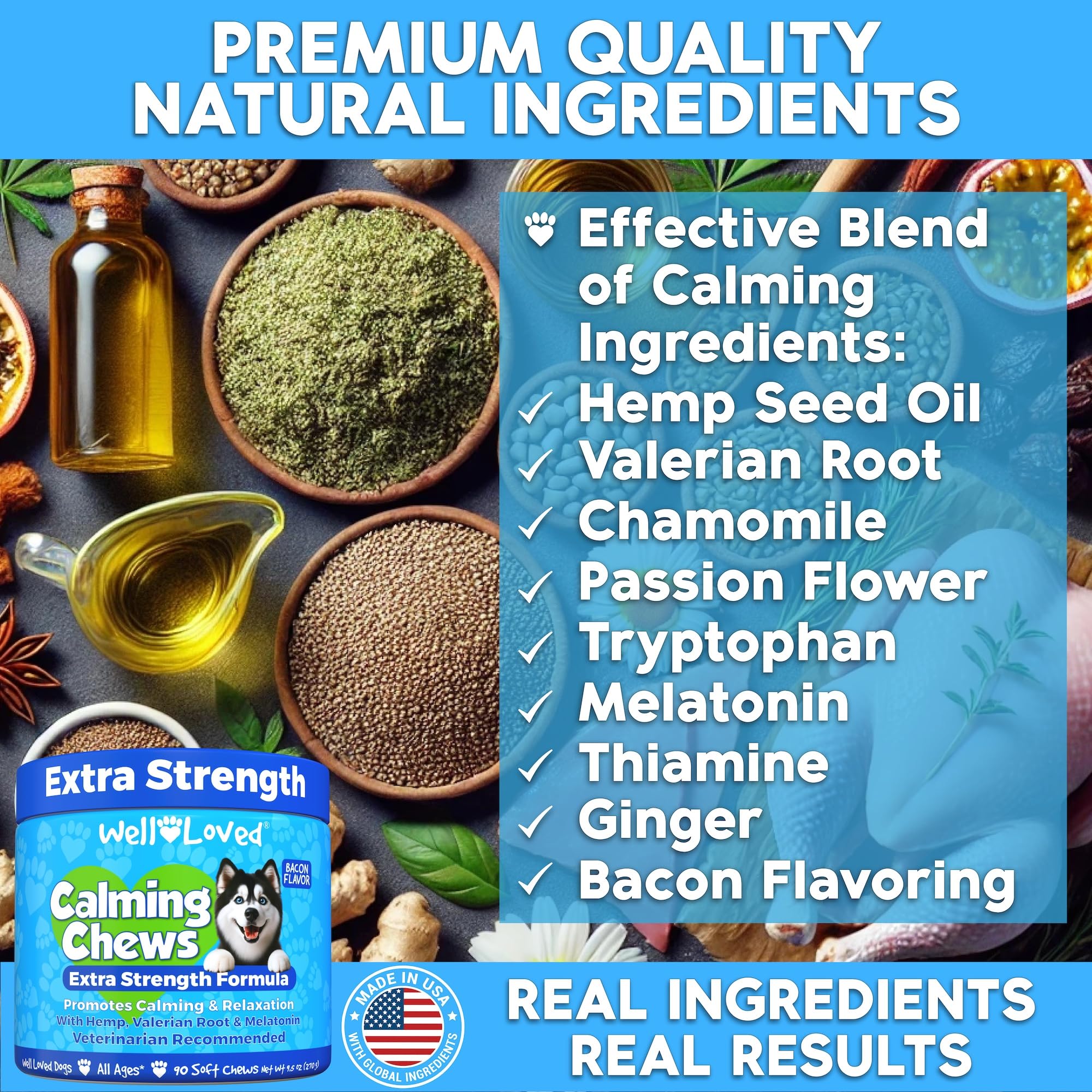 Well Loved Made in USA dog treats premium calming support.