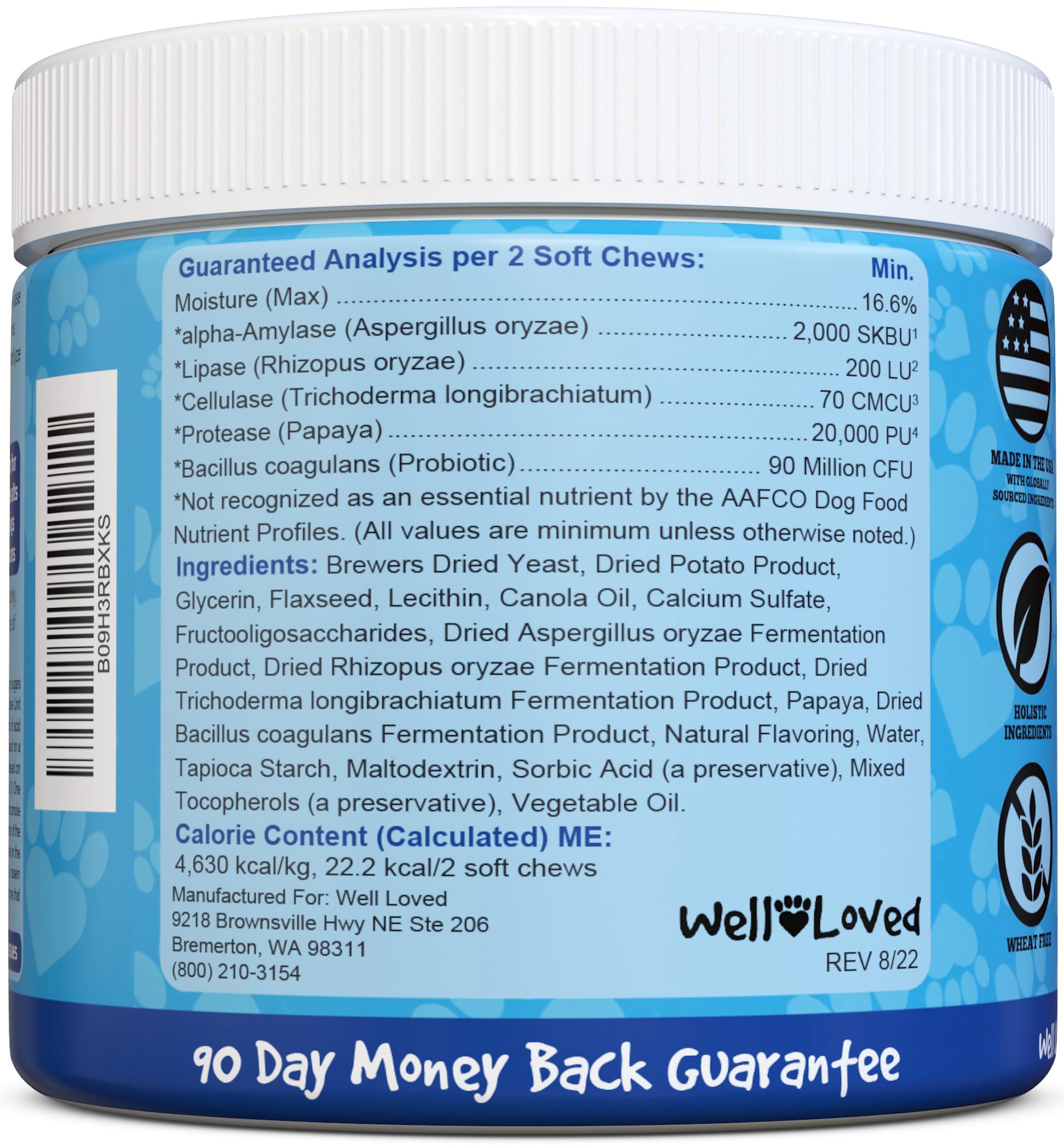 Well Loved Probiotics for Dogs packaged serving display conveys convenient daily dosing