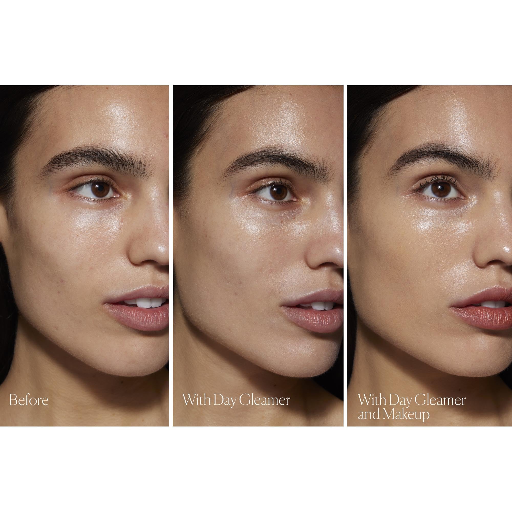 Daygleamer on cheek during application for a radiant, makeup-ready glow.