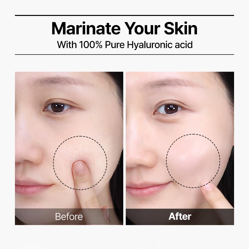 WELLAGE Real Hyaluronic Blue Ampoule skin texture closeup highlights plump hydration