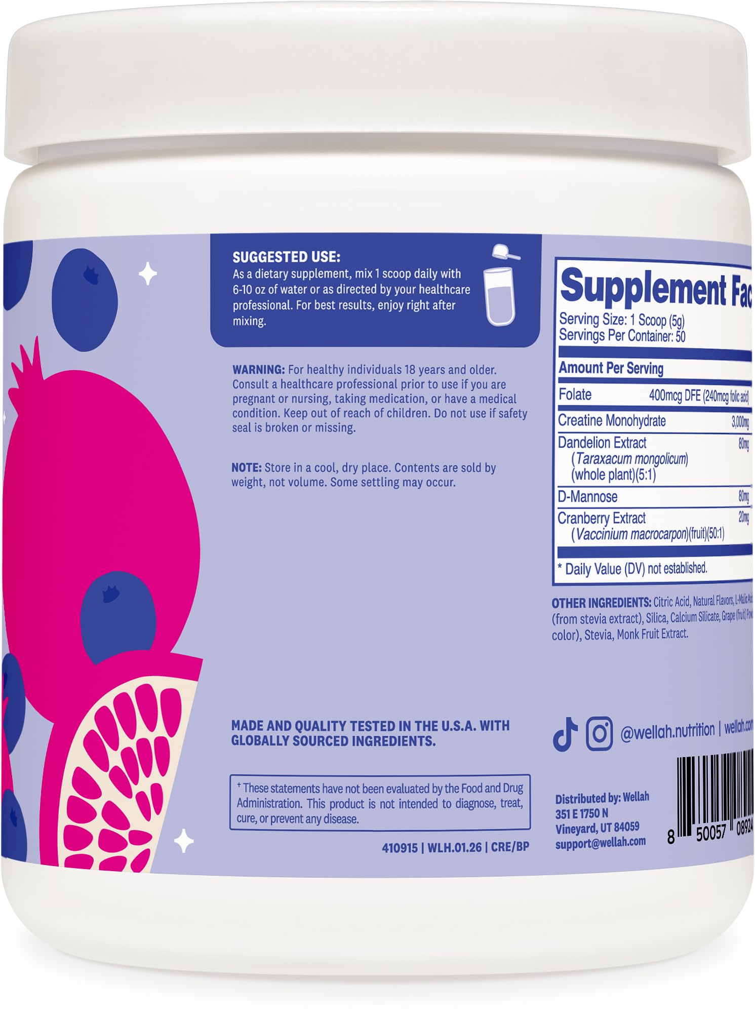 Wellah Creatine powder being scooped, blends easily into shakes