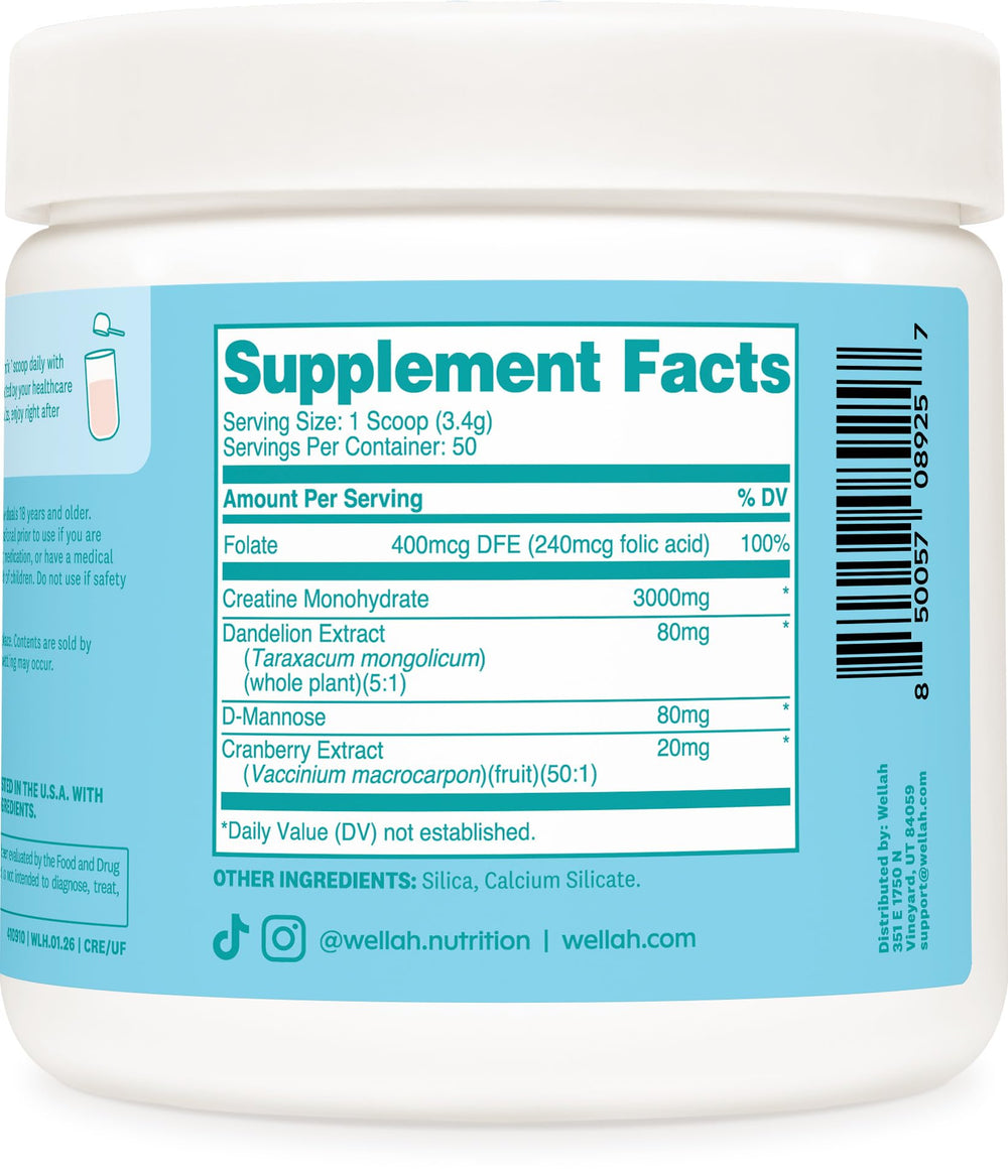 Wellah Creatine for Women powder being mixed into a drink for quick consumption