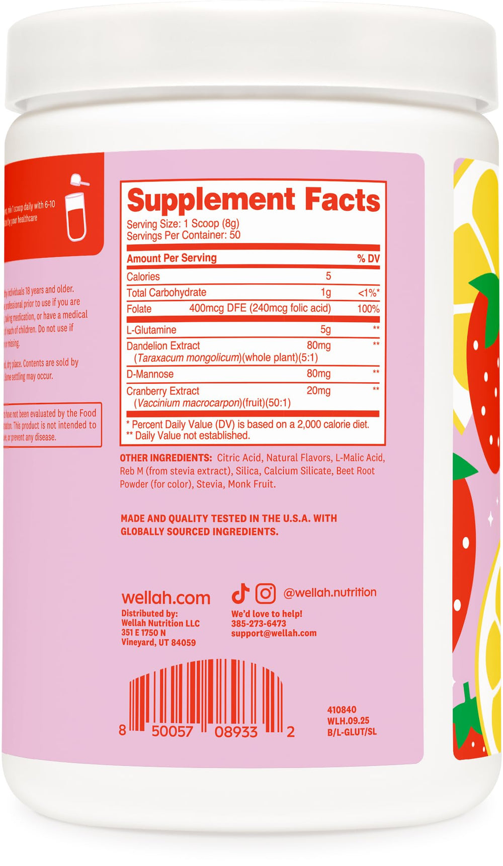 Wellah L-Glutamine powder dissolving in a glass