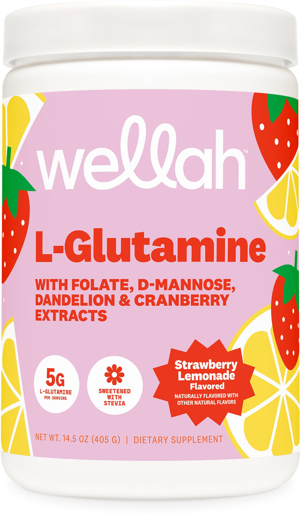 Wellah L-Glutamine Strawberry Lemonade bottle ready for daily use