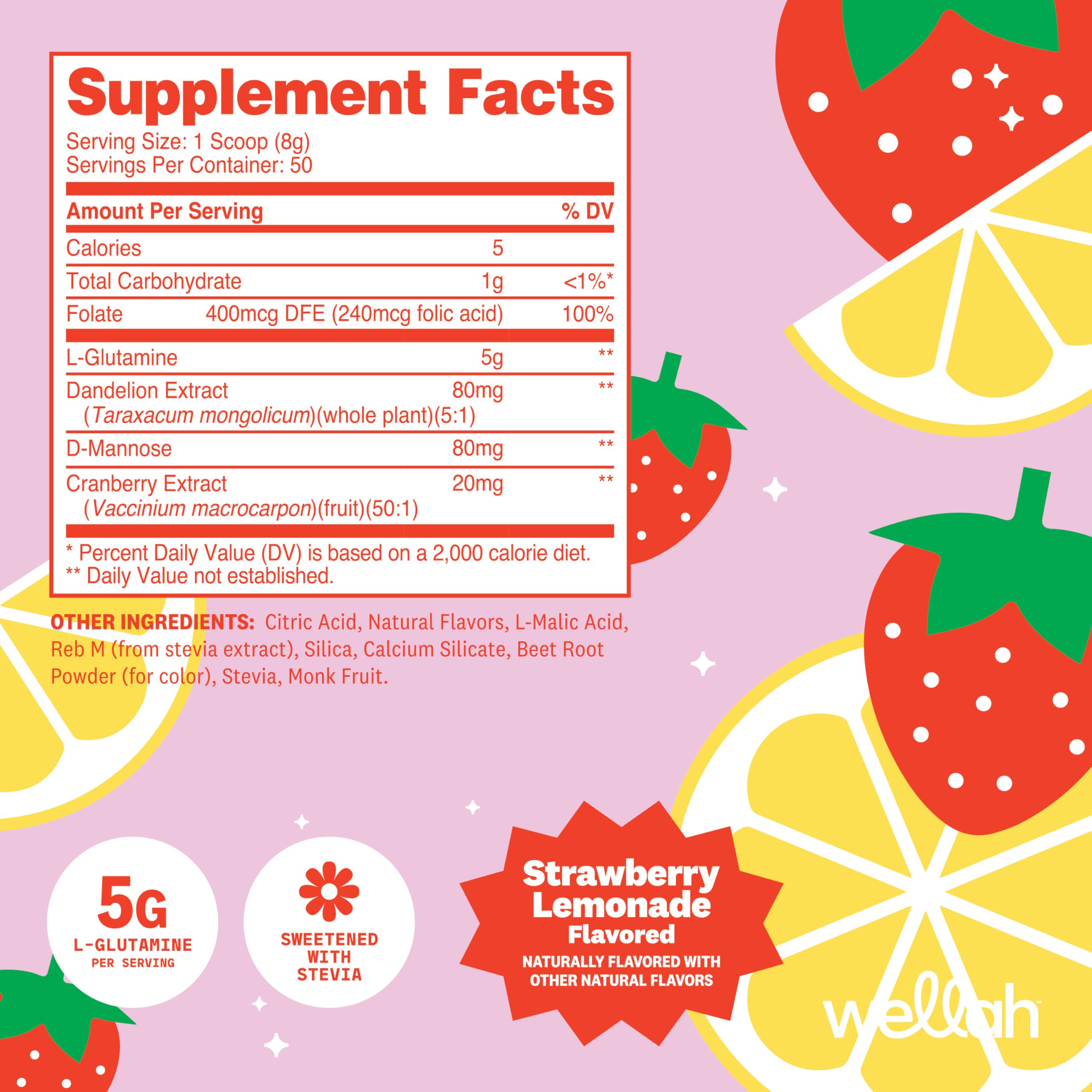 Pouring Wellah L-Glutamine Strawberry Lemonade into a glass