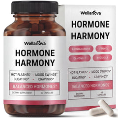 Wellanova Hormone Harmony bottle displayed for daily menopause support and calm energy