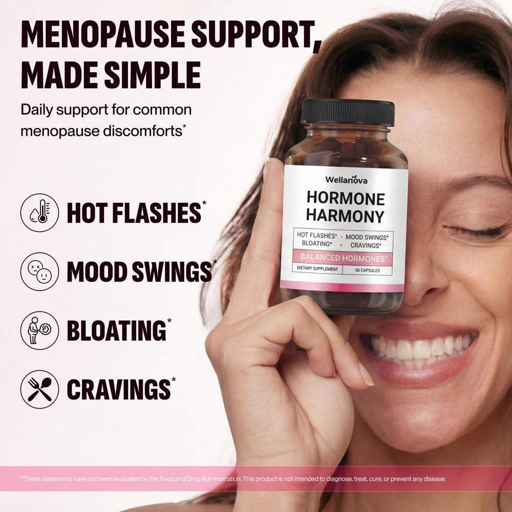Close-up of Wellanova Hormone Harmony capsules for easy daily intake