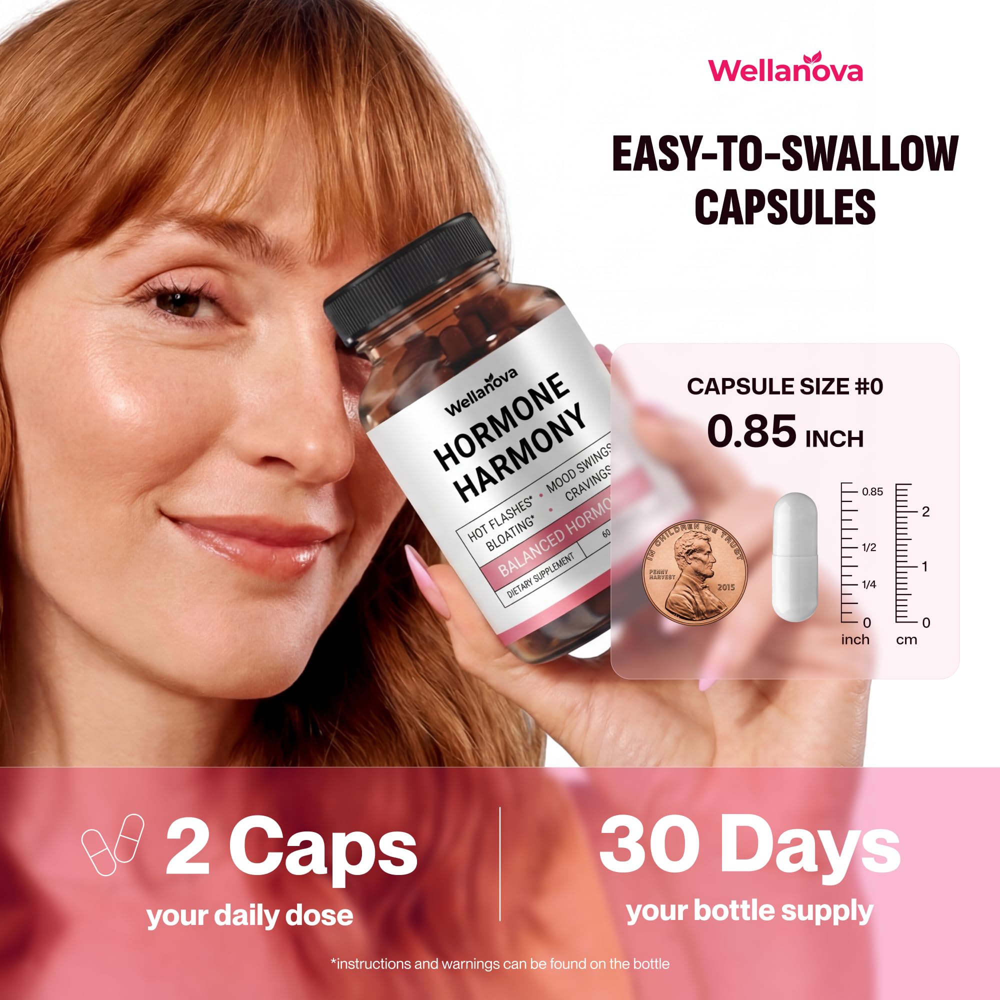 Wellanova Hormone Harmony label close-up highlighting vegan, non-GMO formula