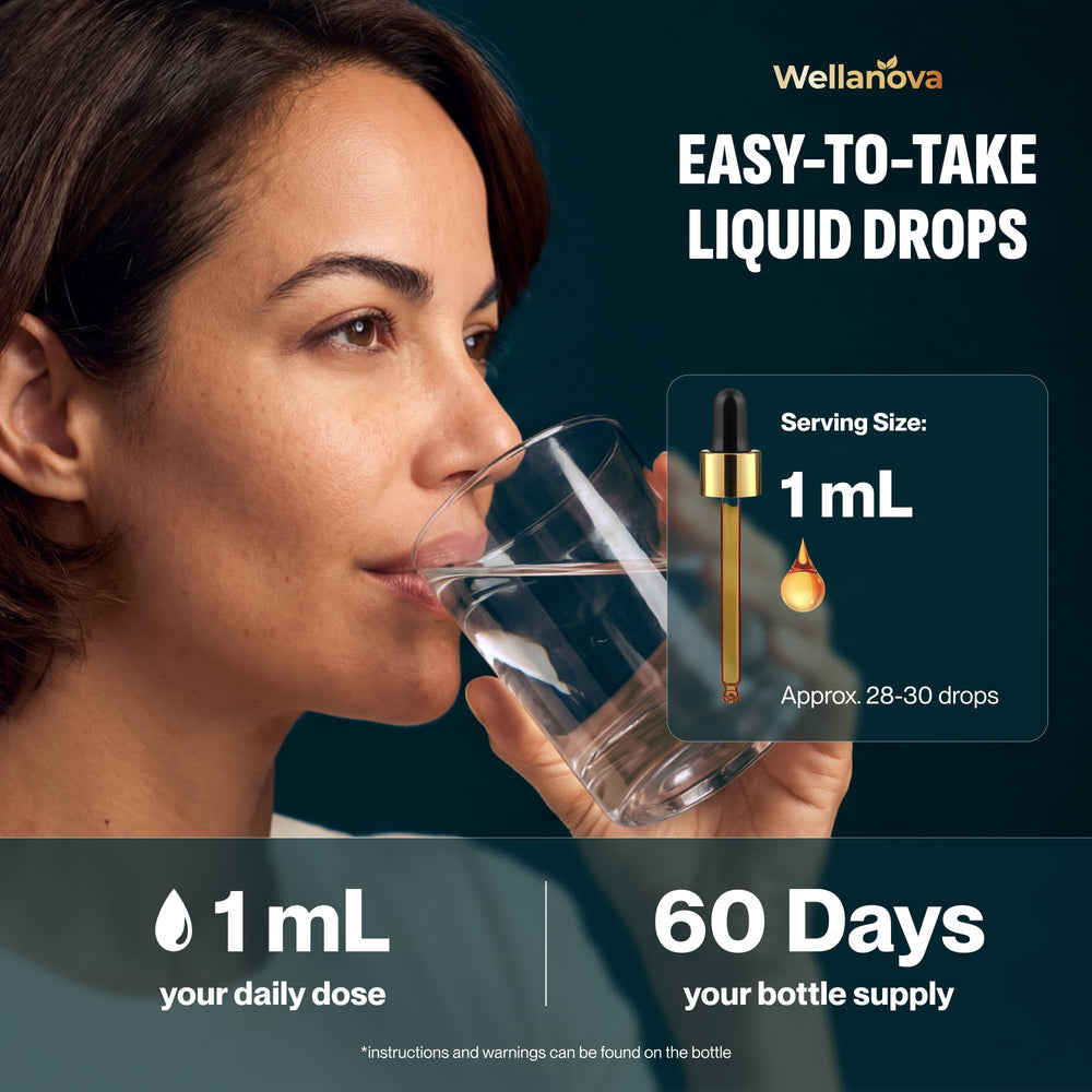Wellanova drops with dropper for accurate, mess-free dosing.