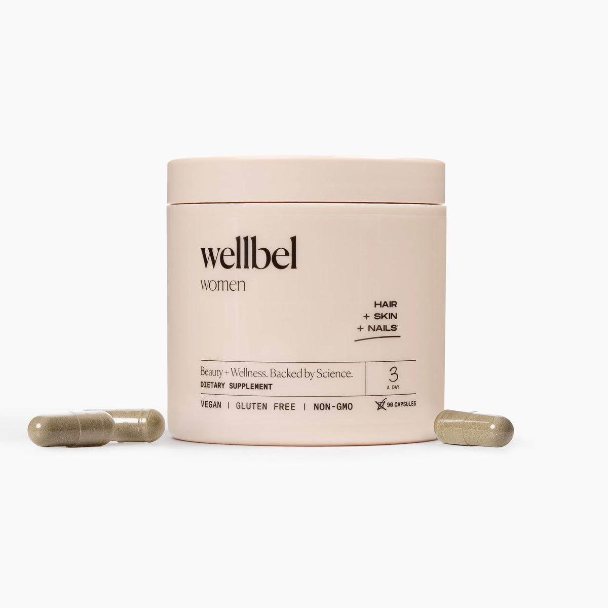 WELLBEL Women Clean bottle with capsules for hair, skin, nails.