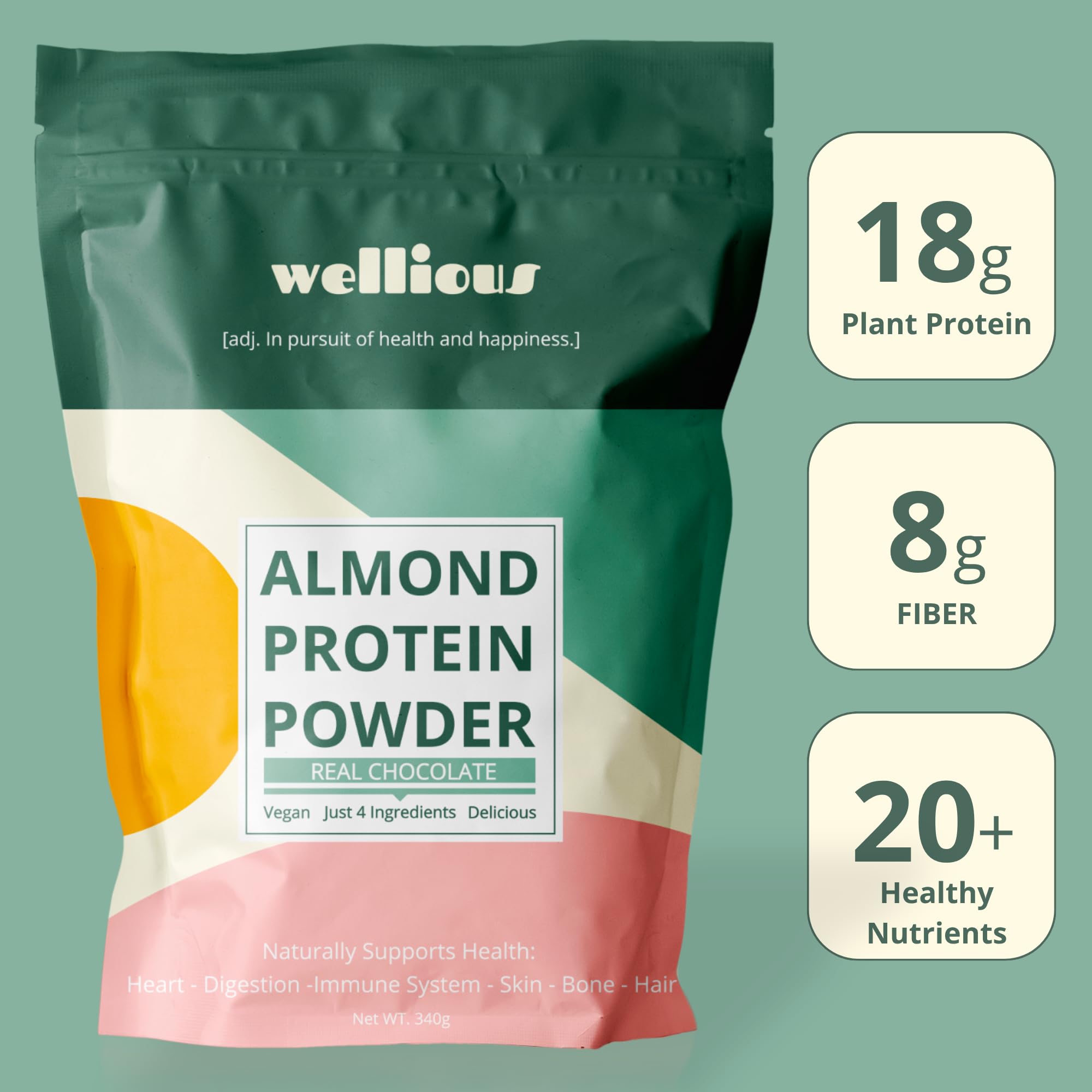Wellious almond protein powder chocolate close-up shows silky texture with no grit.