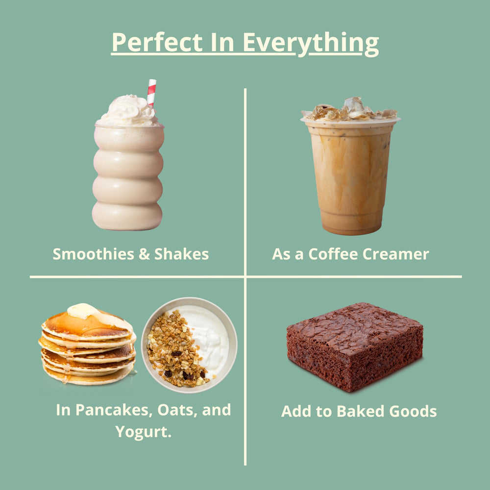 Wellious almond protein powder chocolate served with dairy-free milk.