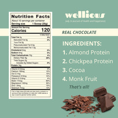Wellious almond protein powder chocolate in a shaker bottle for post-workout recovery.