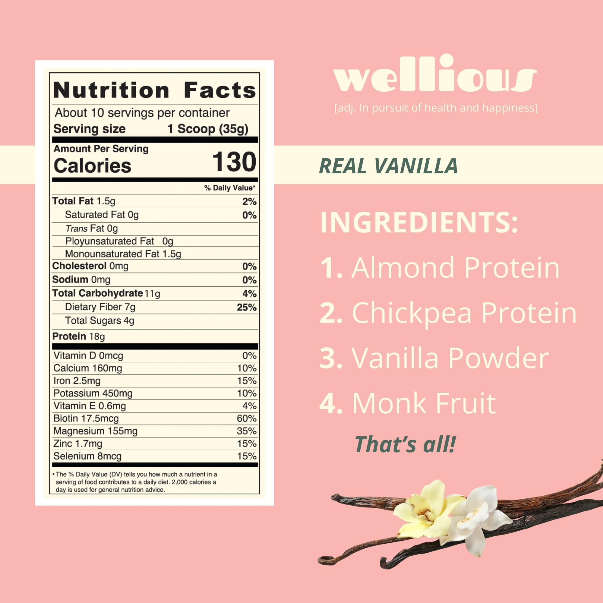 Wellious vanilla almond protein powder shake ready to blend into dairy-free smoothies
