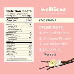 Wellious vanilla almond protein powder shake ready to blend into dairy-free smoothies