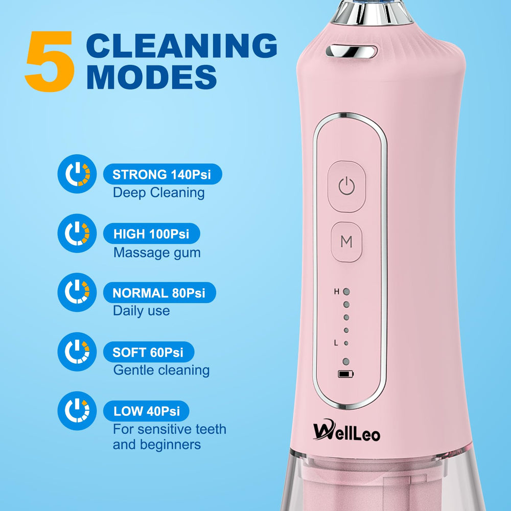 WellLeo water flosser endorsed by dentists for targeted between-teeth cleaning.