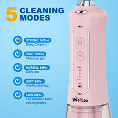 WellLeo water flosser endorsed by dentists for targeted between-teeth cleaning.