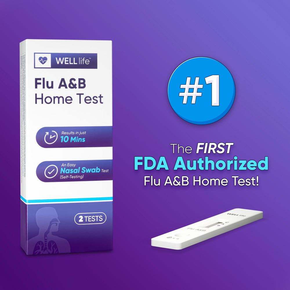 WELL LIFE Flu A&B test kit back with instructions for easy use.