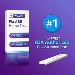 WELL LIFE Flu A&B test kit back with instructions for easy use.