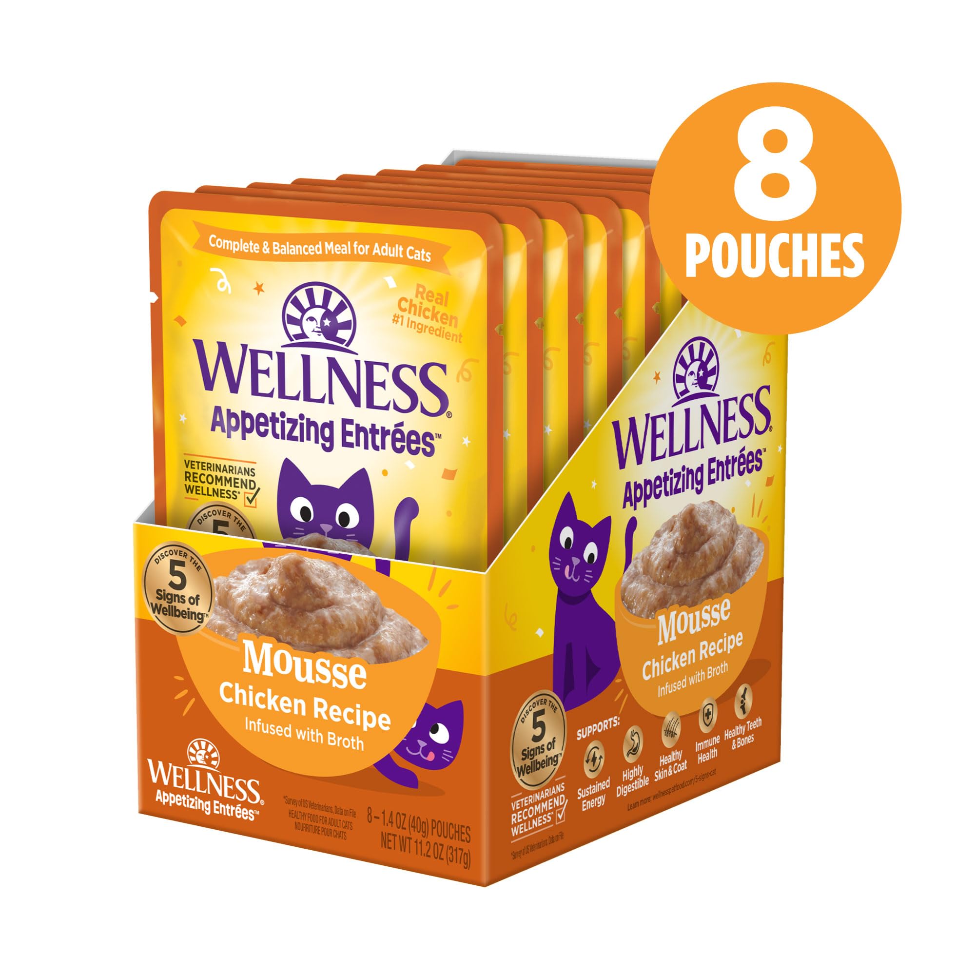 Wellness Appetizing Entrées Mousse Chicken Pack Eight Pouches for convenient daily feeding