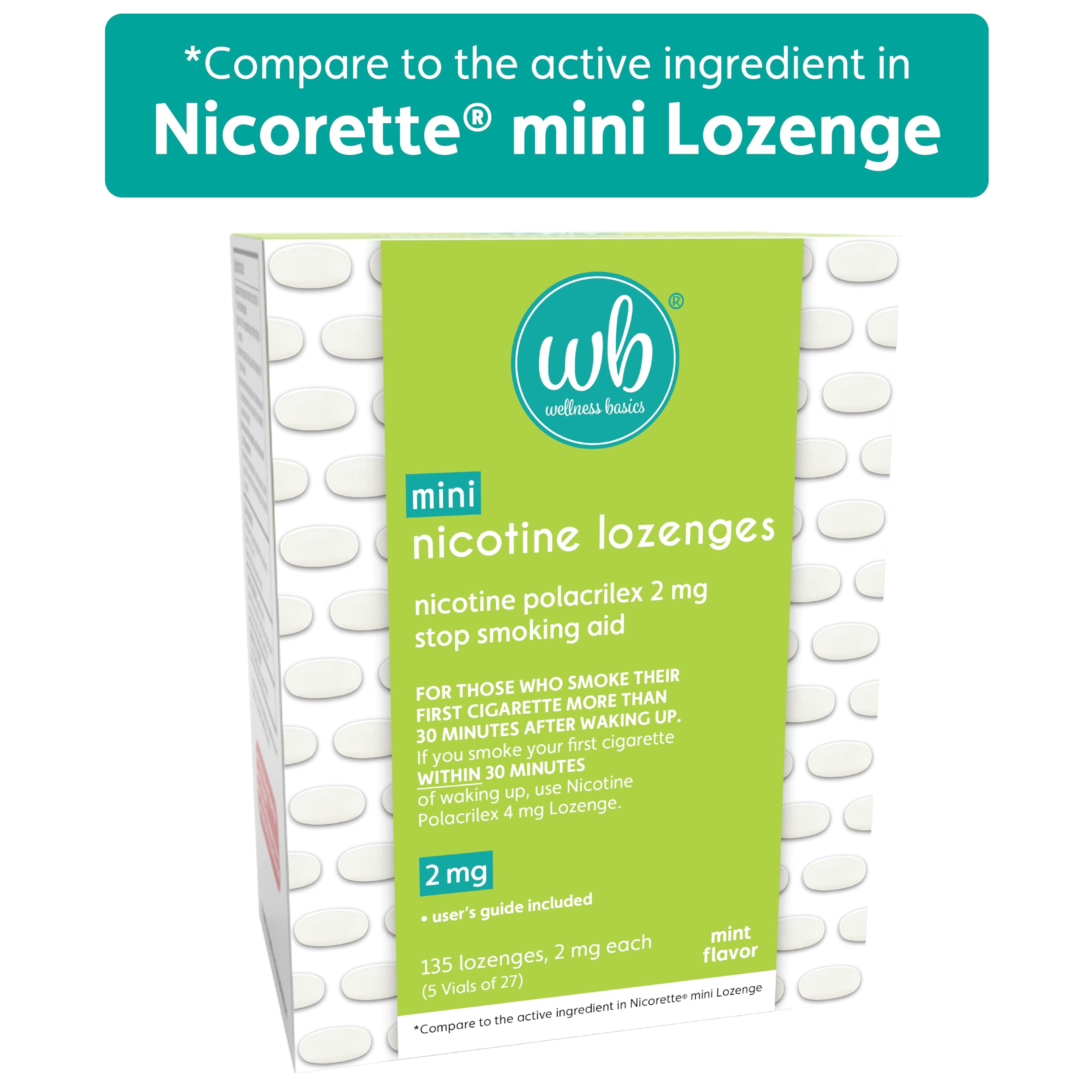 Wellness Basics foil-strip display emphasizing mint flavor and dosing