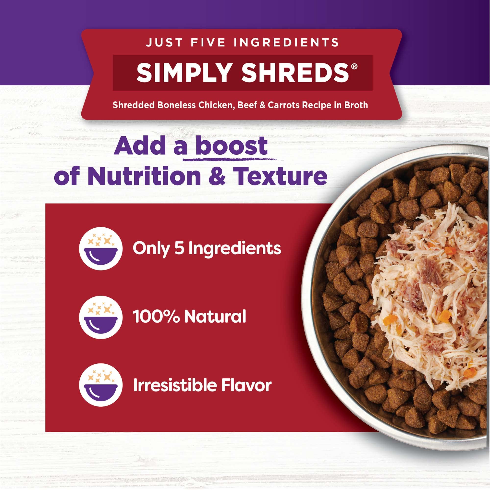Wellness Bowl Boosters Simply Shreds diced veggies image showing natural ingredients.
