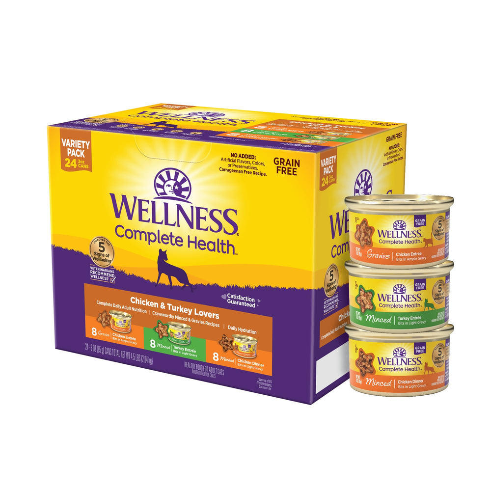 Wellness Complete Health chicken in gravy 3oz can for adult cats.