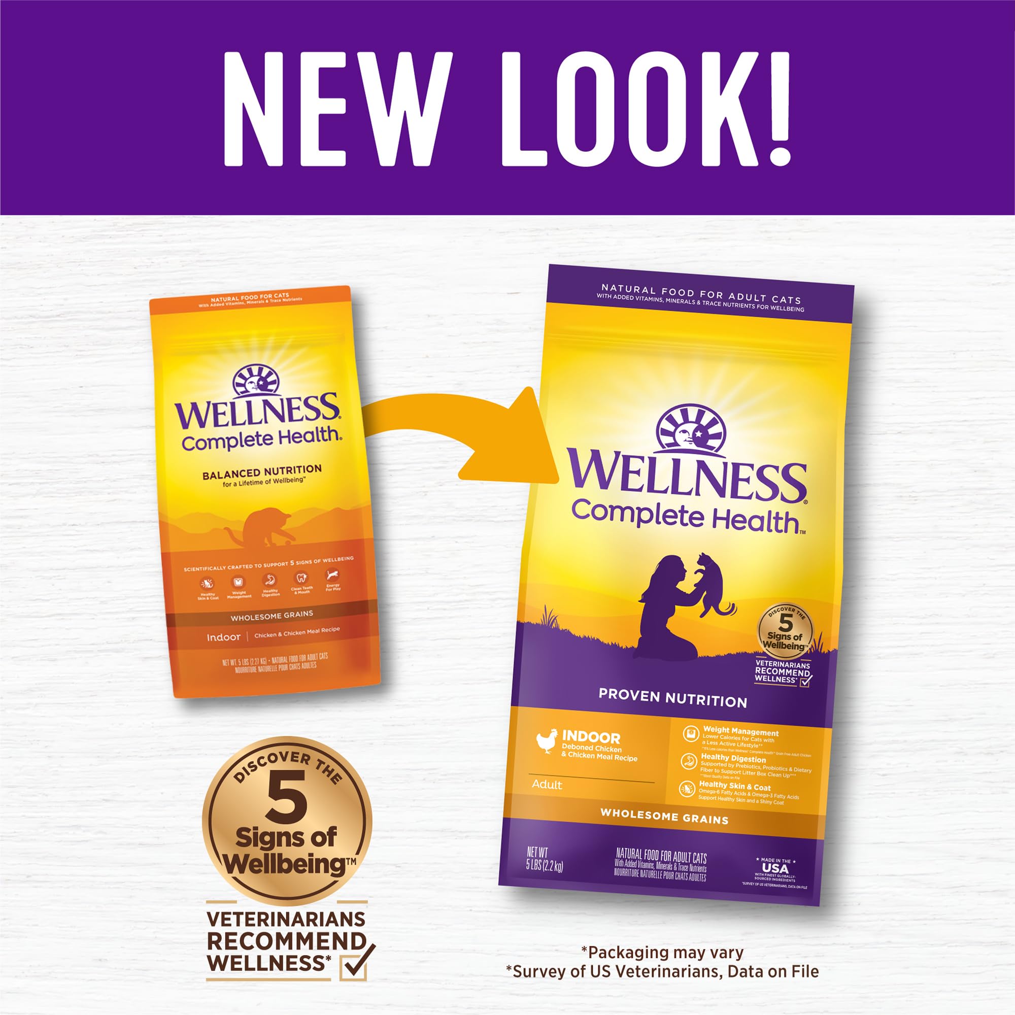 Wellness Complete Health Indoor Chicken Recipe cat enjoying meal with balanced nutrition