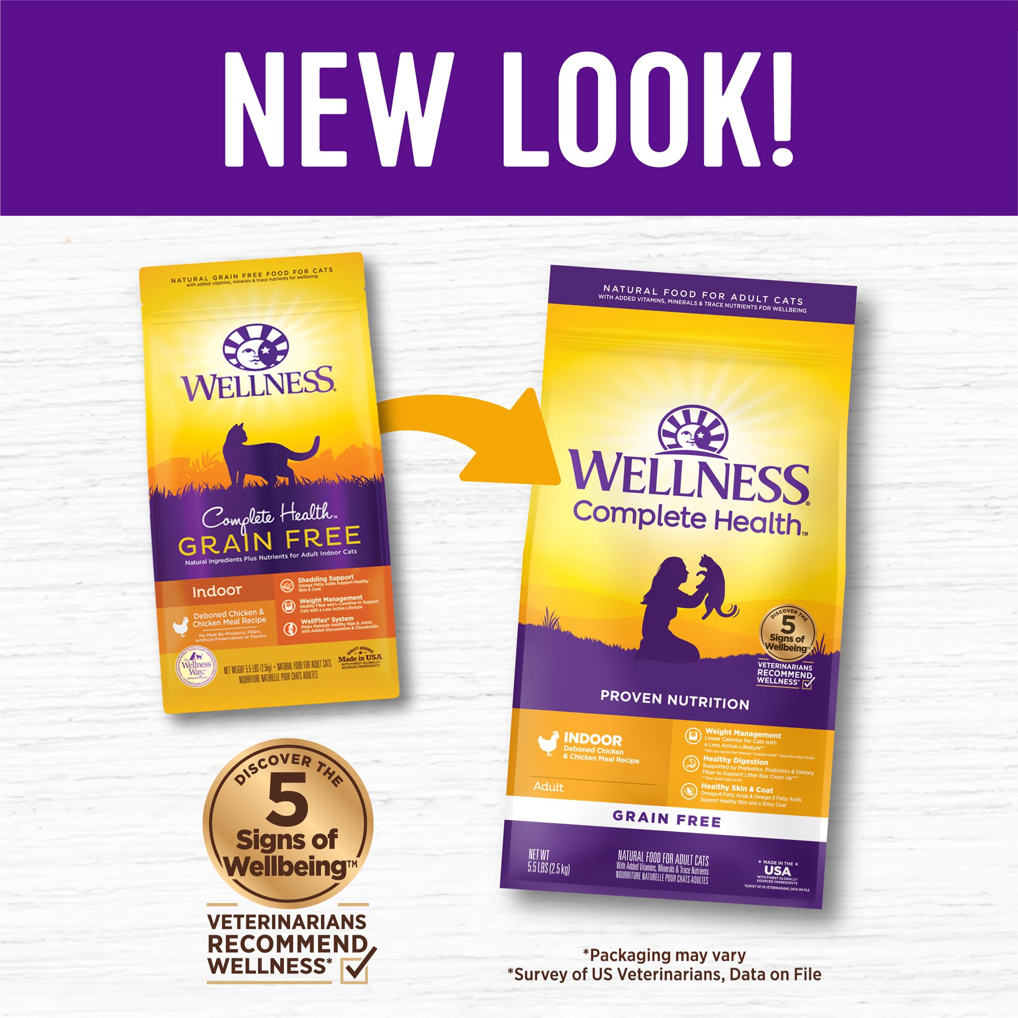 Wellness Complete Health kibble close-up showcases grain-free formula and real chicken protein.
