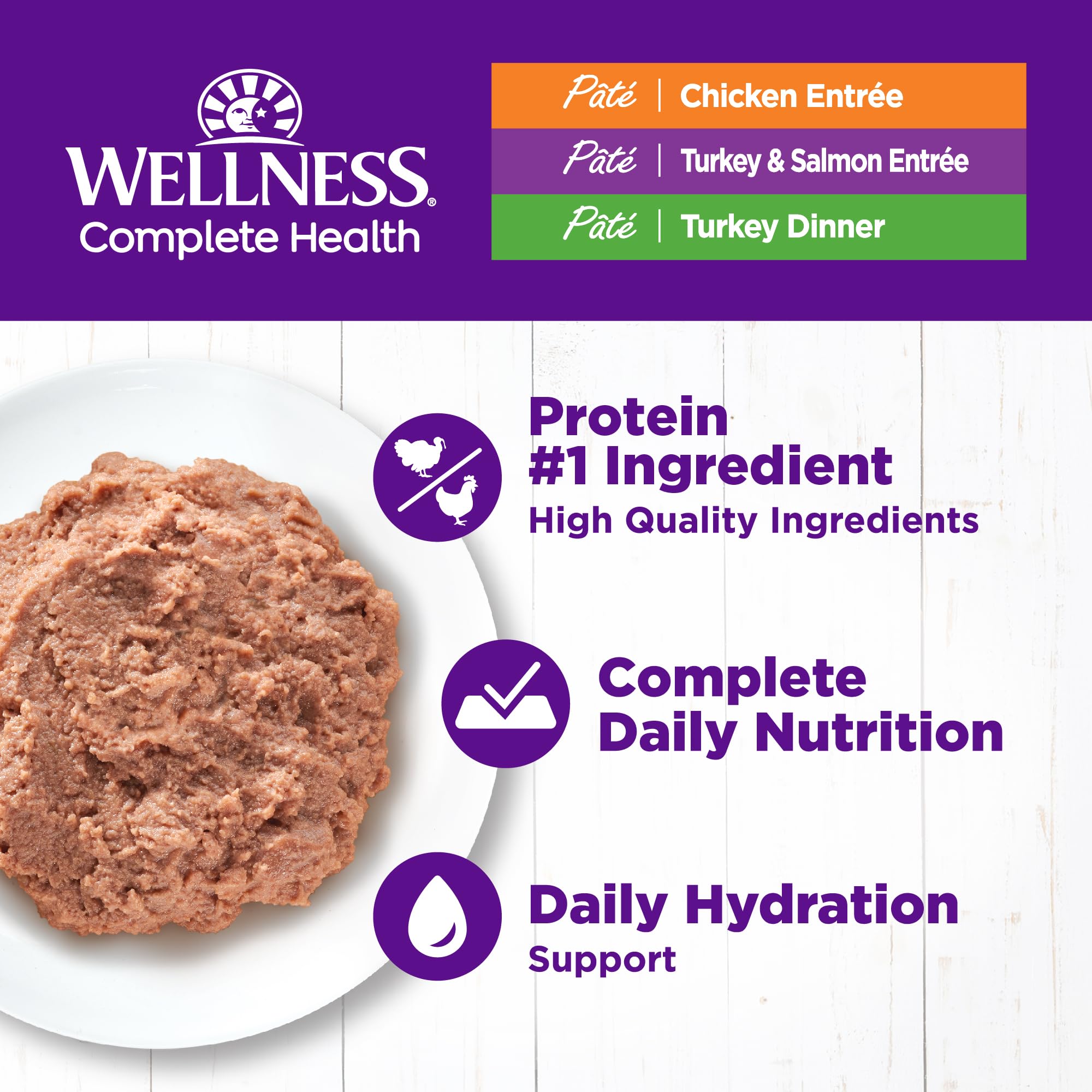 Wellness Complete Health turkey pate can provides protein-rich flavor for picky eaters