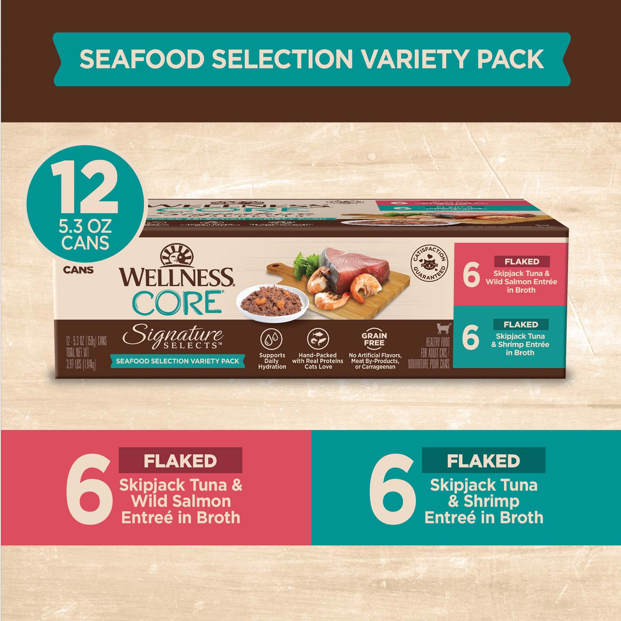 Real meat shreds in sauce from Wellness CORE Signature Selects cat cans for savory protein