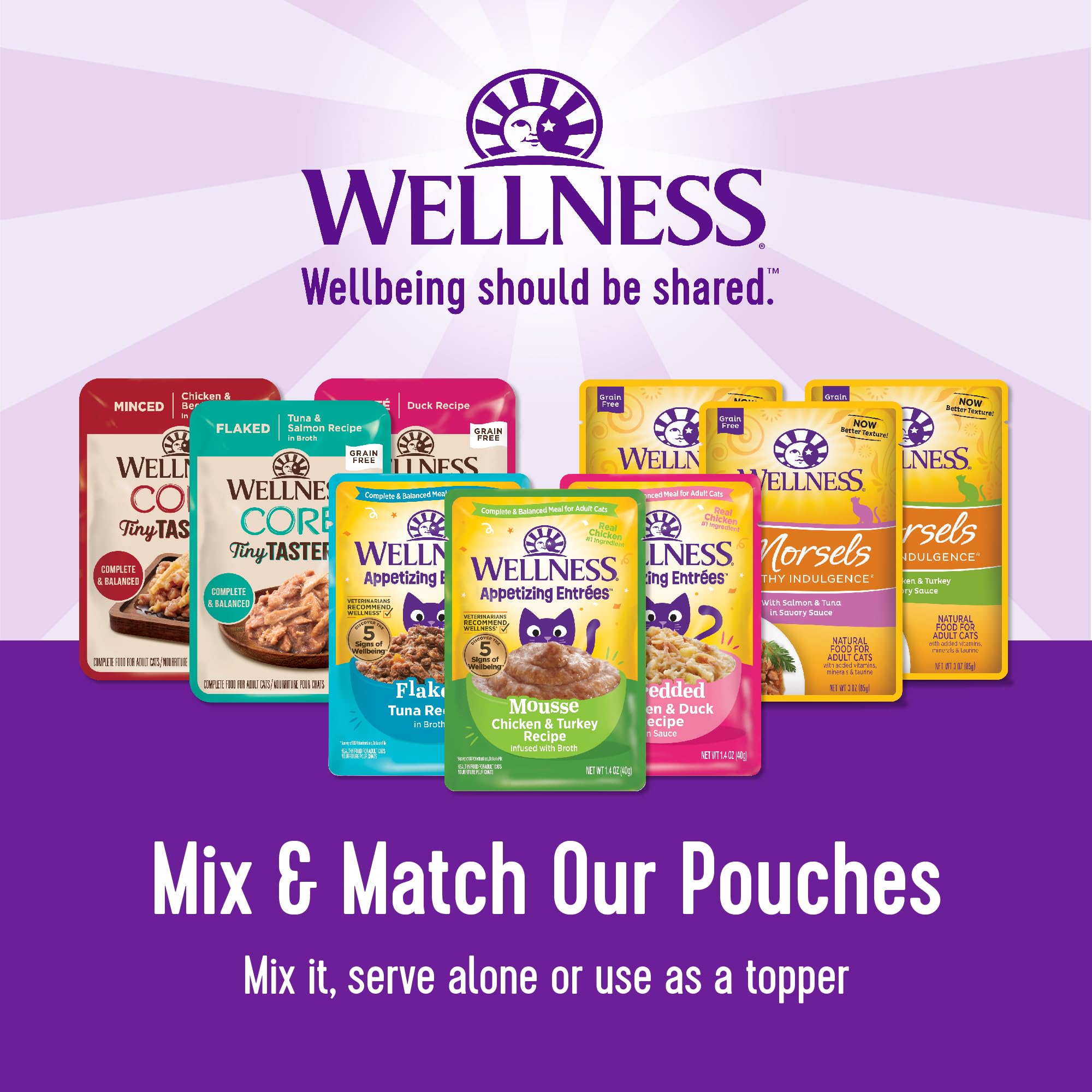 Wellness Core Tiny Tasters moisture-rich wet cat food image, supports hydration through meals.