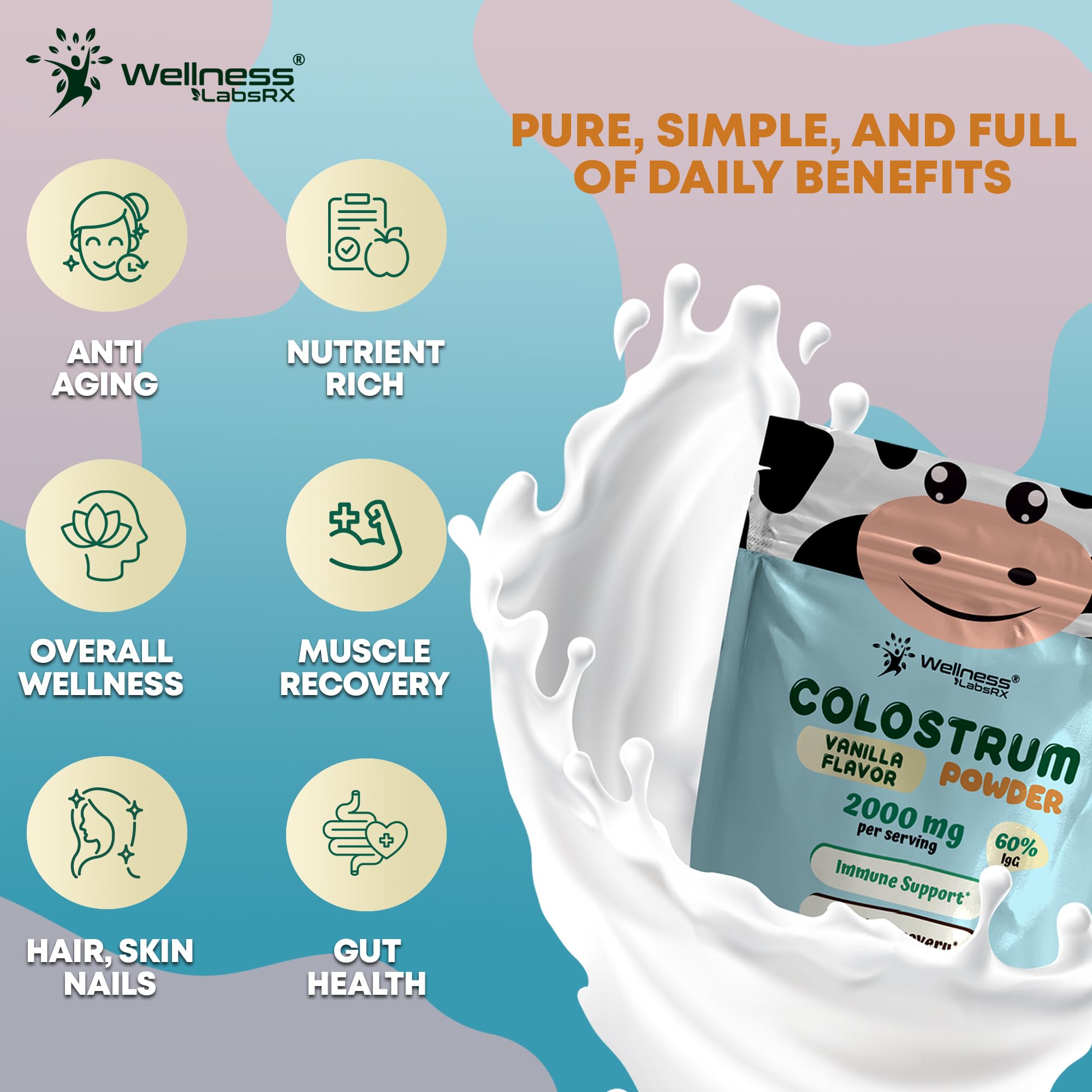 Wellness LabsRx Colostrum Powder Vanilla smoothie mix source practical daily nutrition