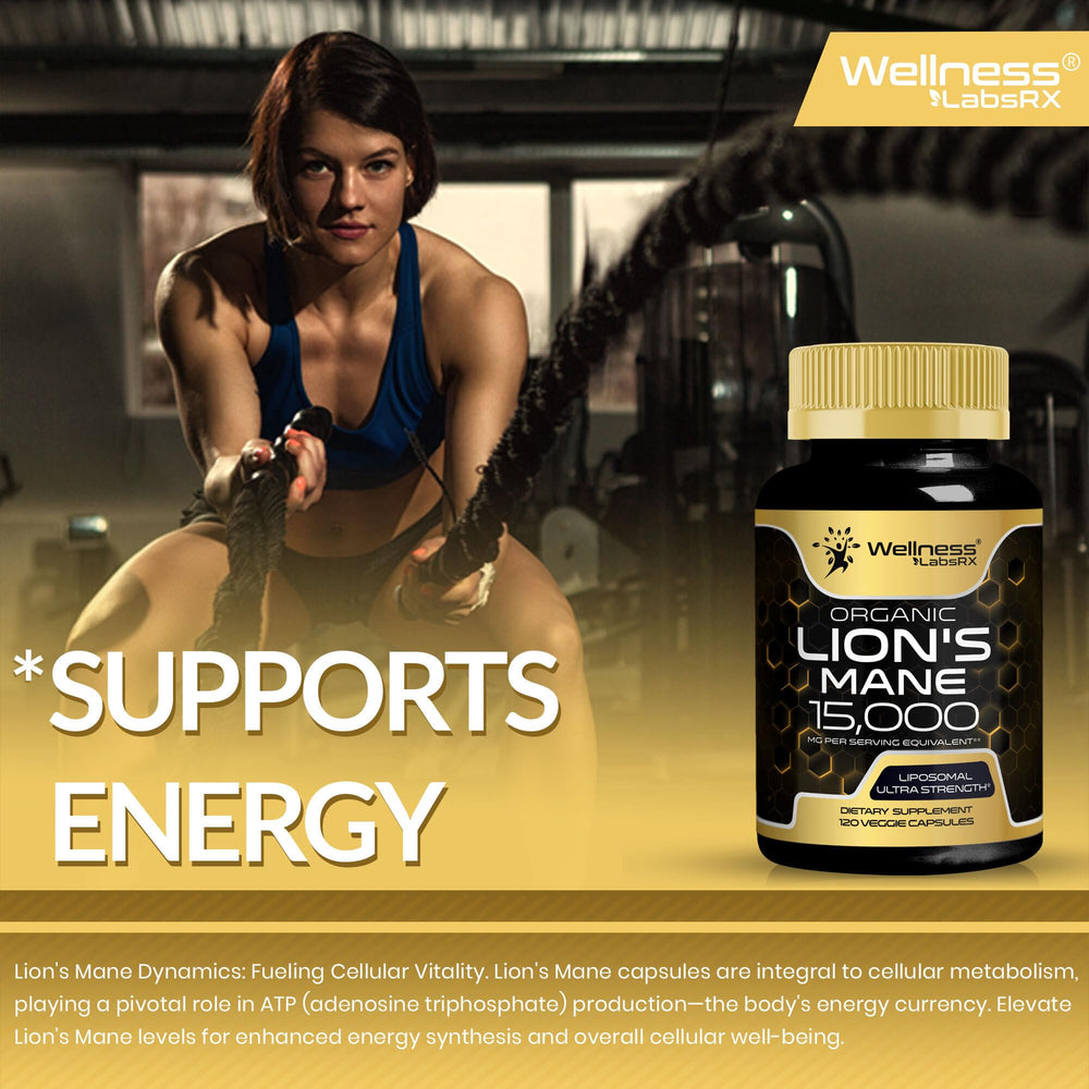 WellnessLabsRx Lions Mane imagery hints at immune and digestive support.