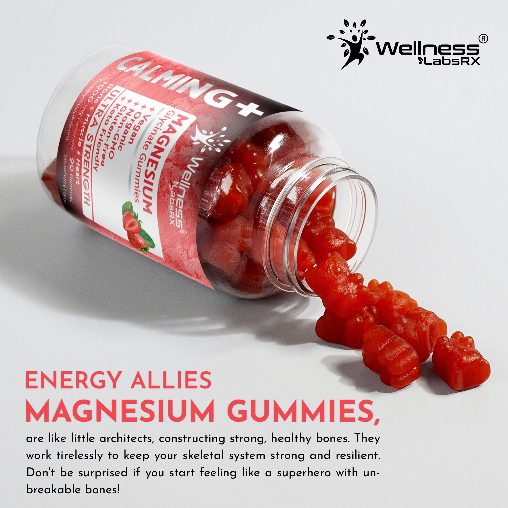 WELLNESS LABSRX bottle nutrition panel highlights magnesium glycinate benefits.