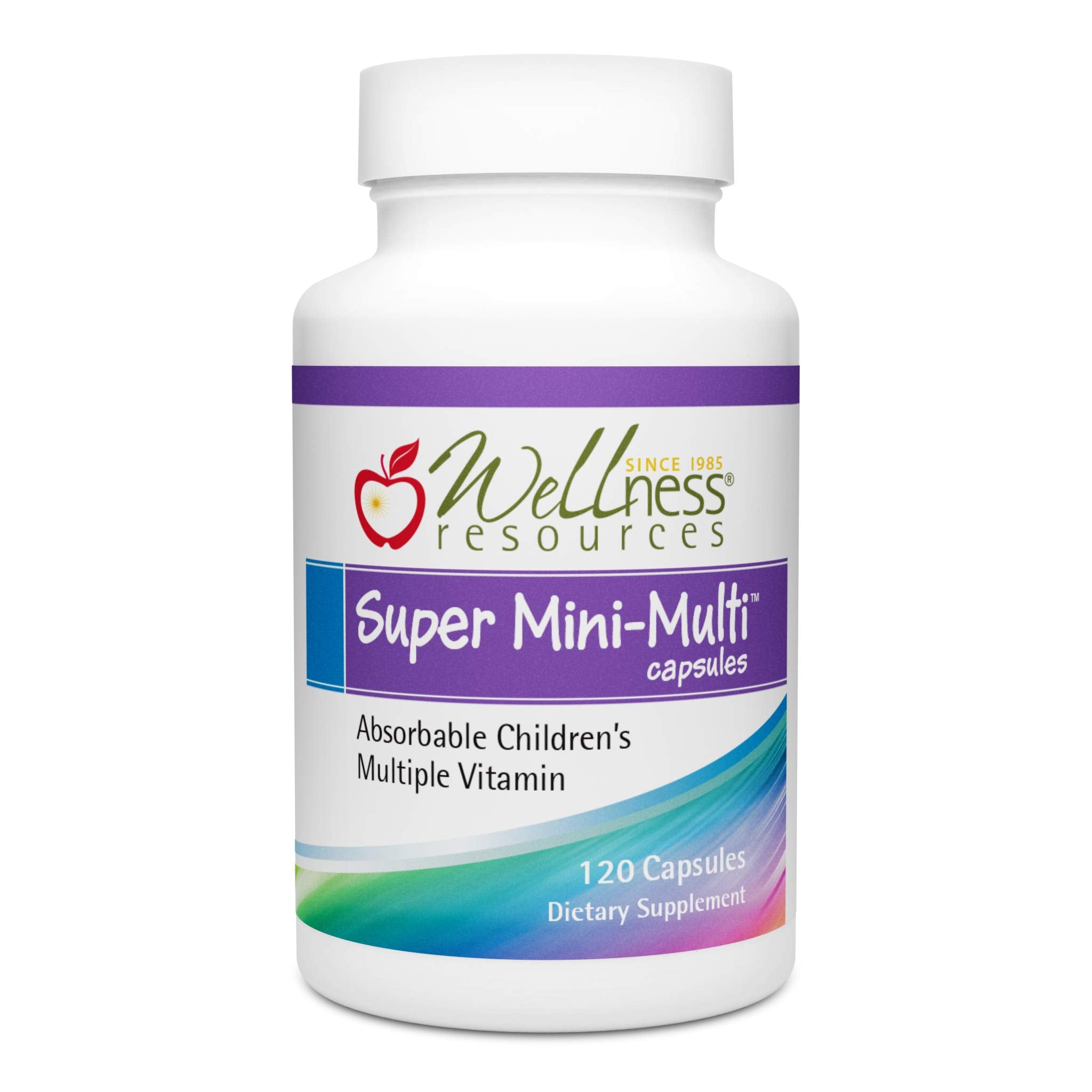 Wellness Resources Super Mini-Multi bottle front showing kid-friendly multivitamin packaging for daily support
