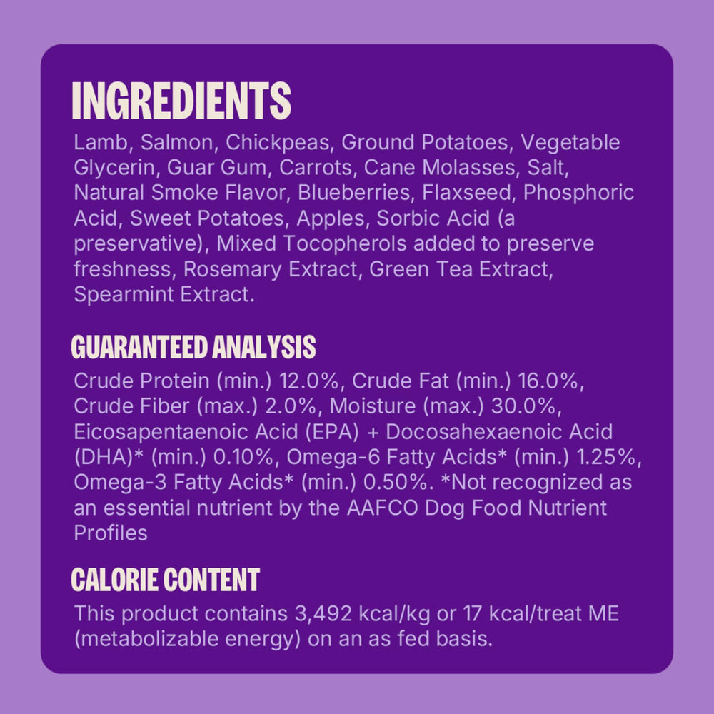 Wellness Rewarding Life soft dog treats made in USA label.