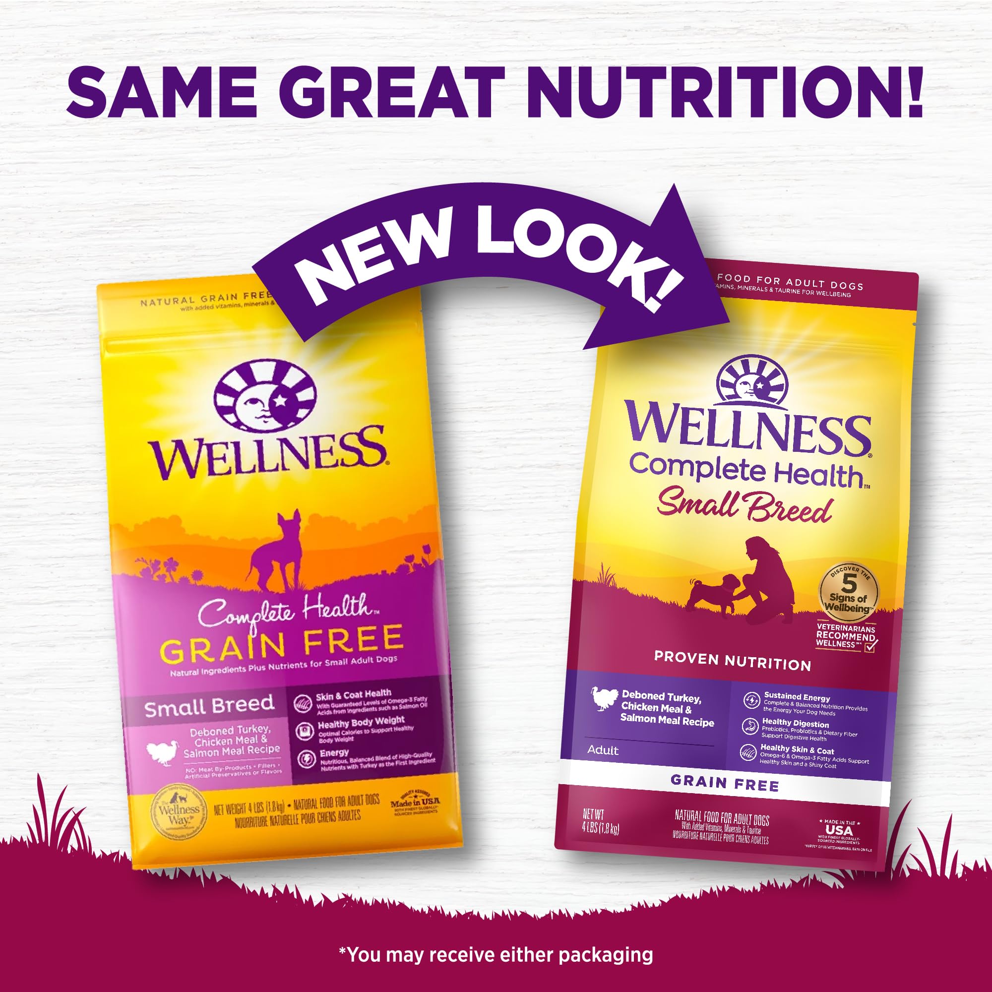 Wellness packaging front image shows USA-made quality of the small-breed formula
