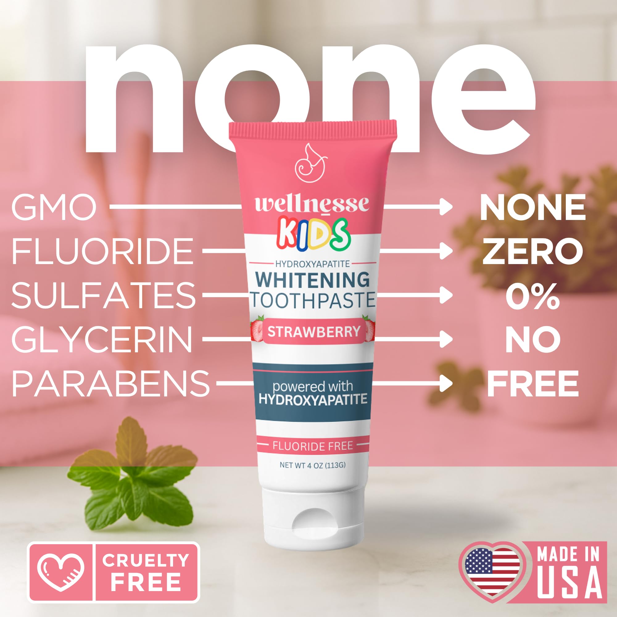 Wellnesse kids toothpaste strawberry packaging on bathroom counter