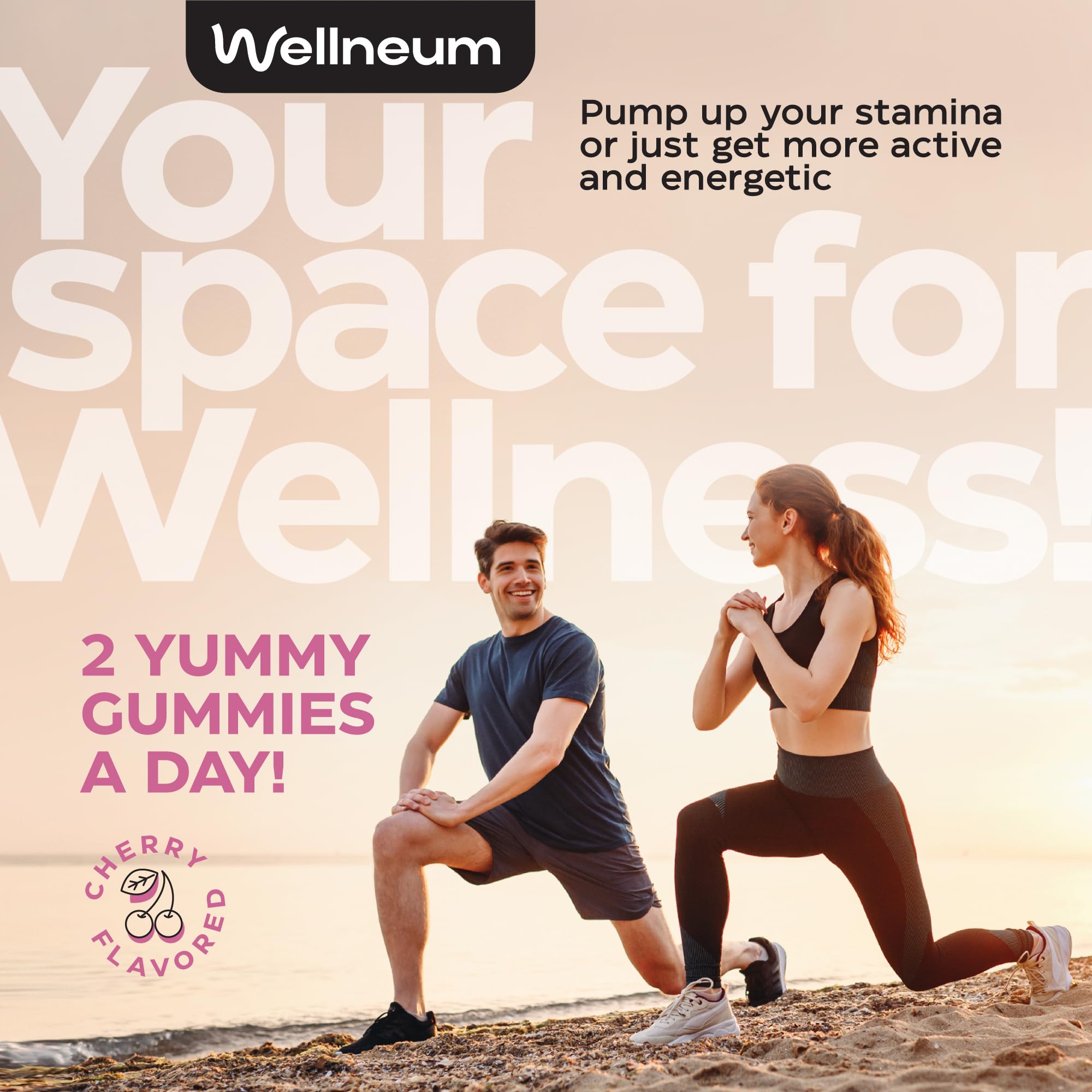 Wellneum cherry-flavored gummies for a pleasant daily ritual and taste appeal.